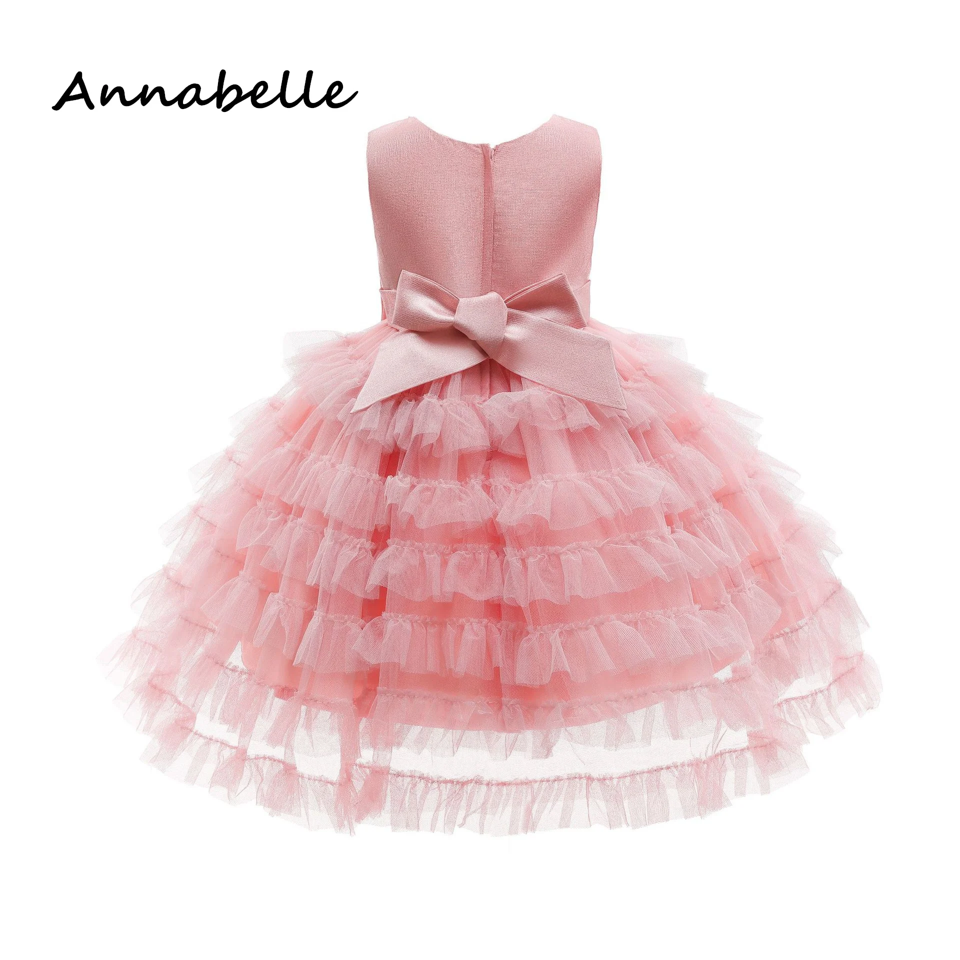 Annabelle Flower Girl Dress Gown Kids Birthday Party Wedding Party Short Sleeve Puffy Luxury Dresses for Kids 2024New