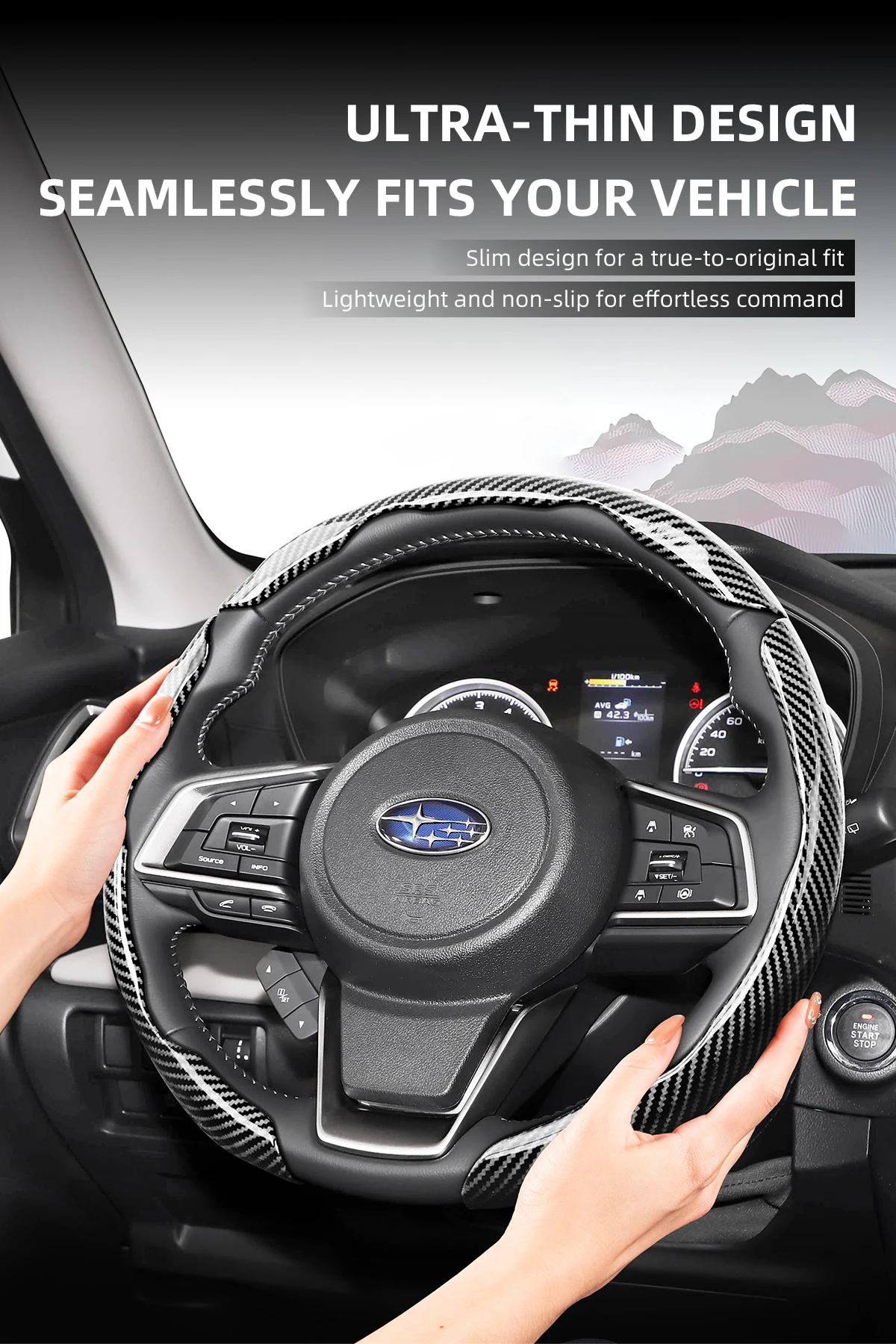 Passend für Subaru Sportliche Glänzende Carbonfaser-Textur Lenkradabdeckung zum Aufstecken Crosstrek Xv Forester Outback Ascent Evoltis Impreza Wrx Legacy Levorg Brz Solterra Schutzschale Schwarz Auto-Innenausstattung – Detail 3