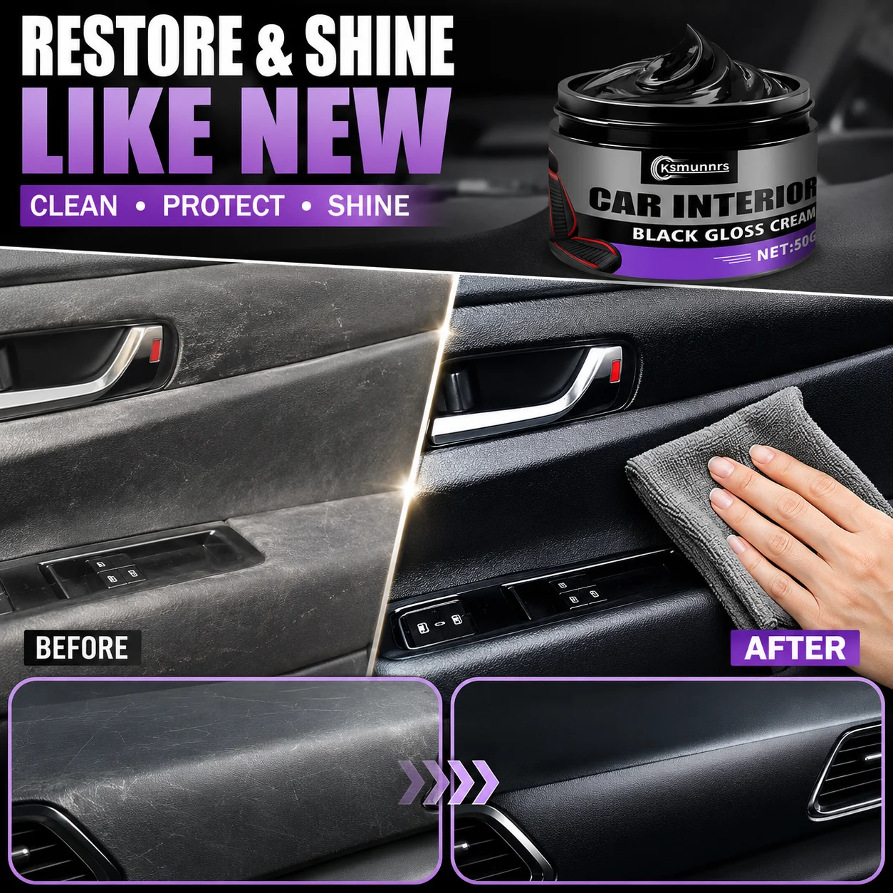 Automotive Plastic Restorer Paste, Glossy Black Polish for Bumpers, Interior Trim, Rubber Parts and Tires