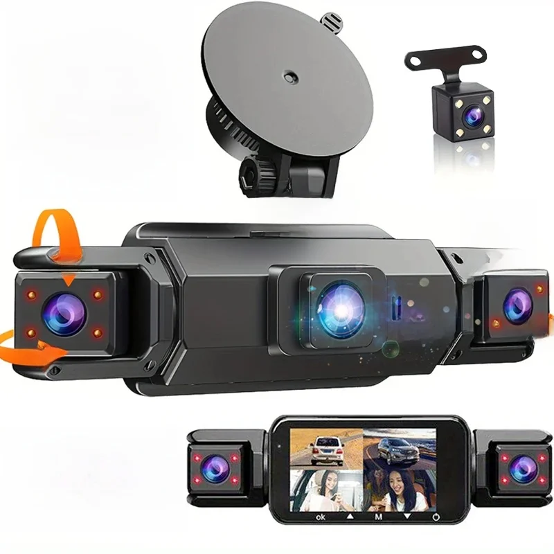 4 lentilles 360 ° Caméra de tableau de bord voix 1080P enregistreur vidéo voiture DVR caméra d'enregistrement avant gauche droite vue arrière Auto 4ch dashcam 24H Parking