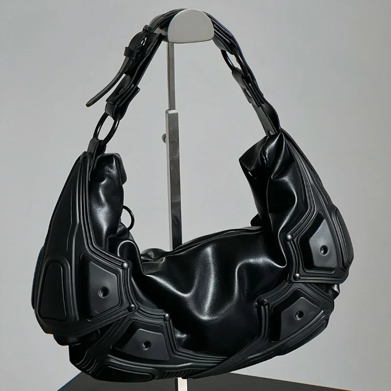 Frauen Punk Schulter Tasche Vintage Unterarm Tasche Punk Tote Tasche Mädchen PU Leder Achselhöhle Tasche Multipocket Y2K Weibliche Pendeln Täglichen Tasche