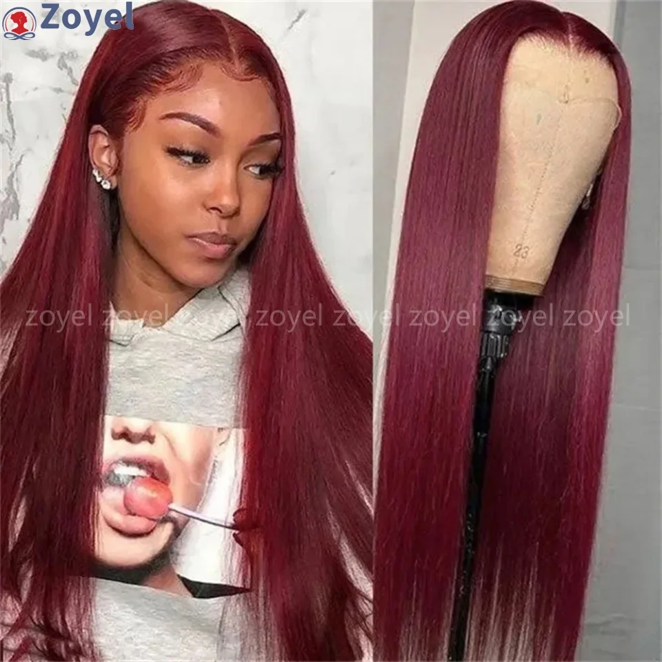

13*4 Burgundy Red Long Straight Synthetic Lace Front Wig Heat Resistant Fiber Hair Front Piece for Natural Look Hair lace wigs