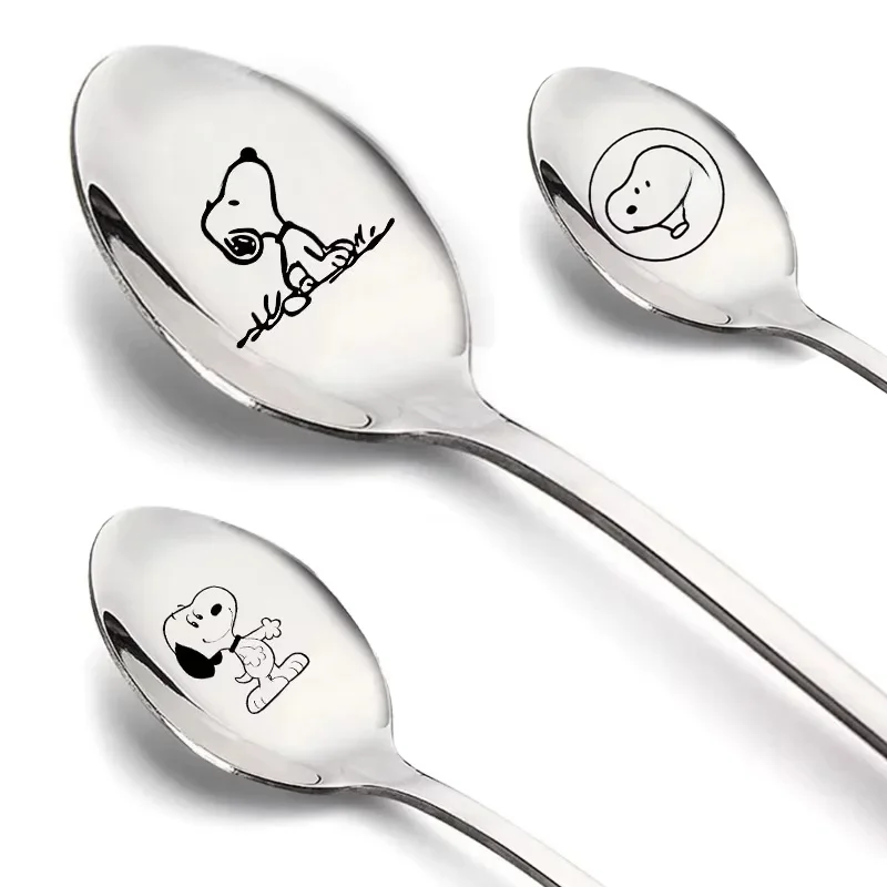 Cuillère Snoopy en acier inoxydable, couverts pour bébé, gâteau à Dessert, crème glacée, dessin animé mignon, cuillères créatives, cadeau de fête d'anniversaire pour enfants