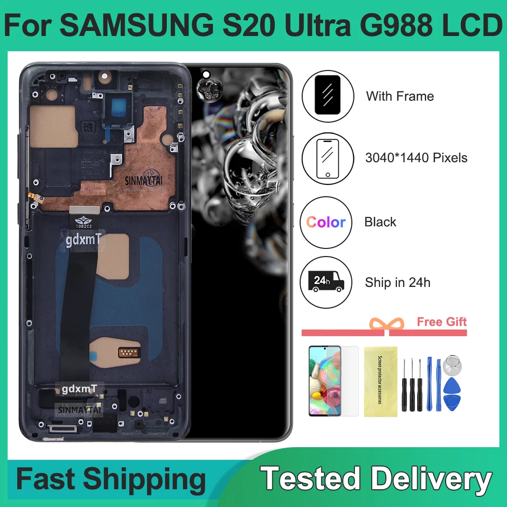 6.66\'\' Tested For Samsung S20 Ultra 5G LCD G988 G988U Display Touch Screen With Frame For Samsung S20Ultra G988B Display Replace