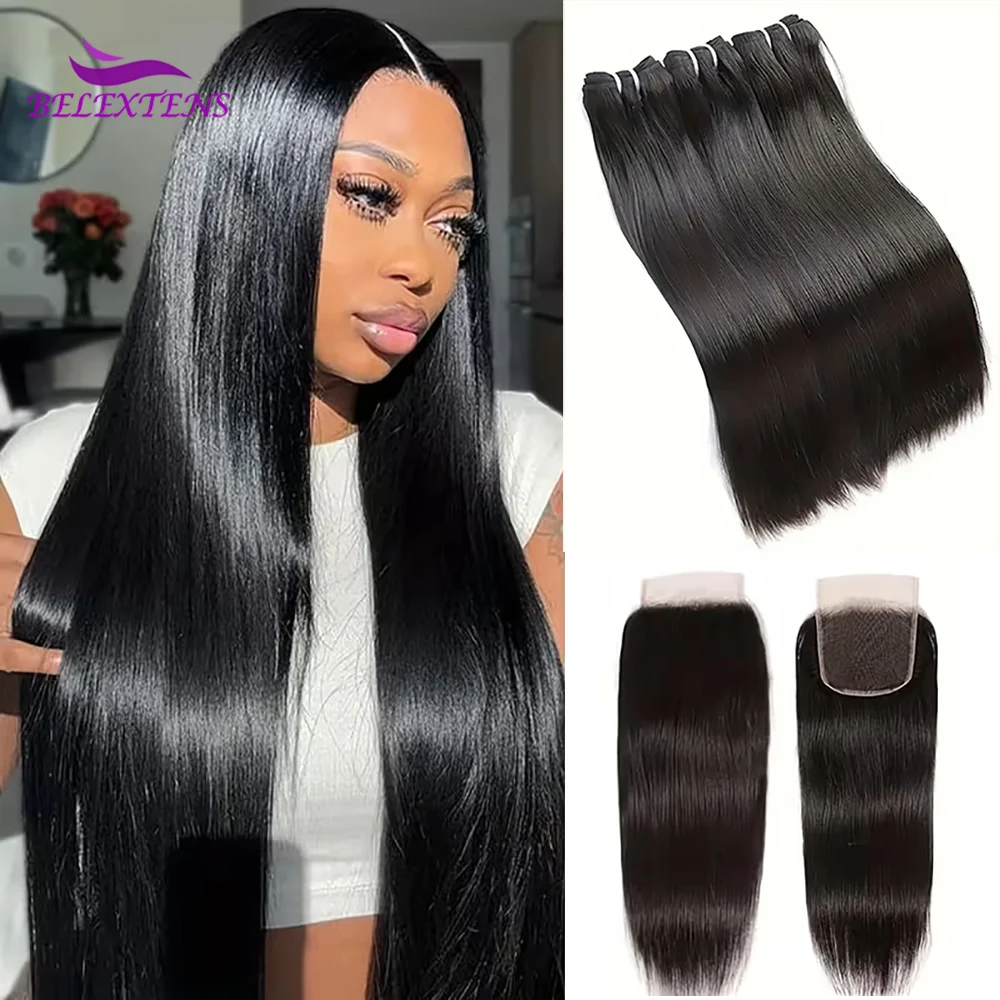 Super Double Drawn Tissage Cheveux Humain 100% Mèches Cheveux Humain Avec Closures 2x6 5x5 Extensions de Cheveux Brésiliens Bruts armure 3/4 Paquets avec Frontal 13x4/13X6 Livraison 3 Jours Livraison