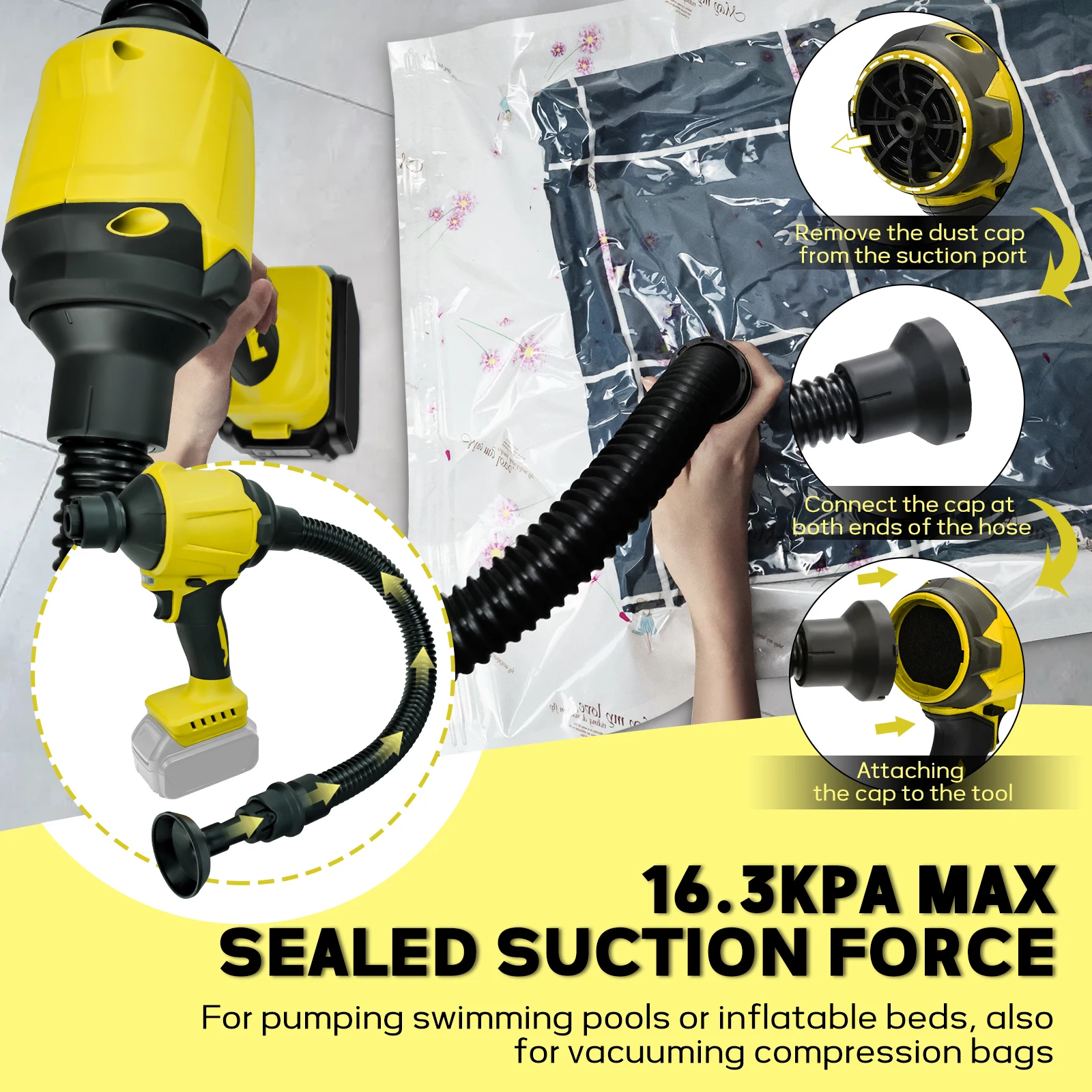 Soplador de polvo inalámbrico, soplador de hojas eléctrico sin escobillas, herramienta de vacío con luz LED para batería Dewalt de 20V (sin batería)