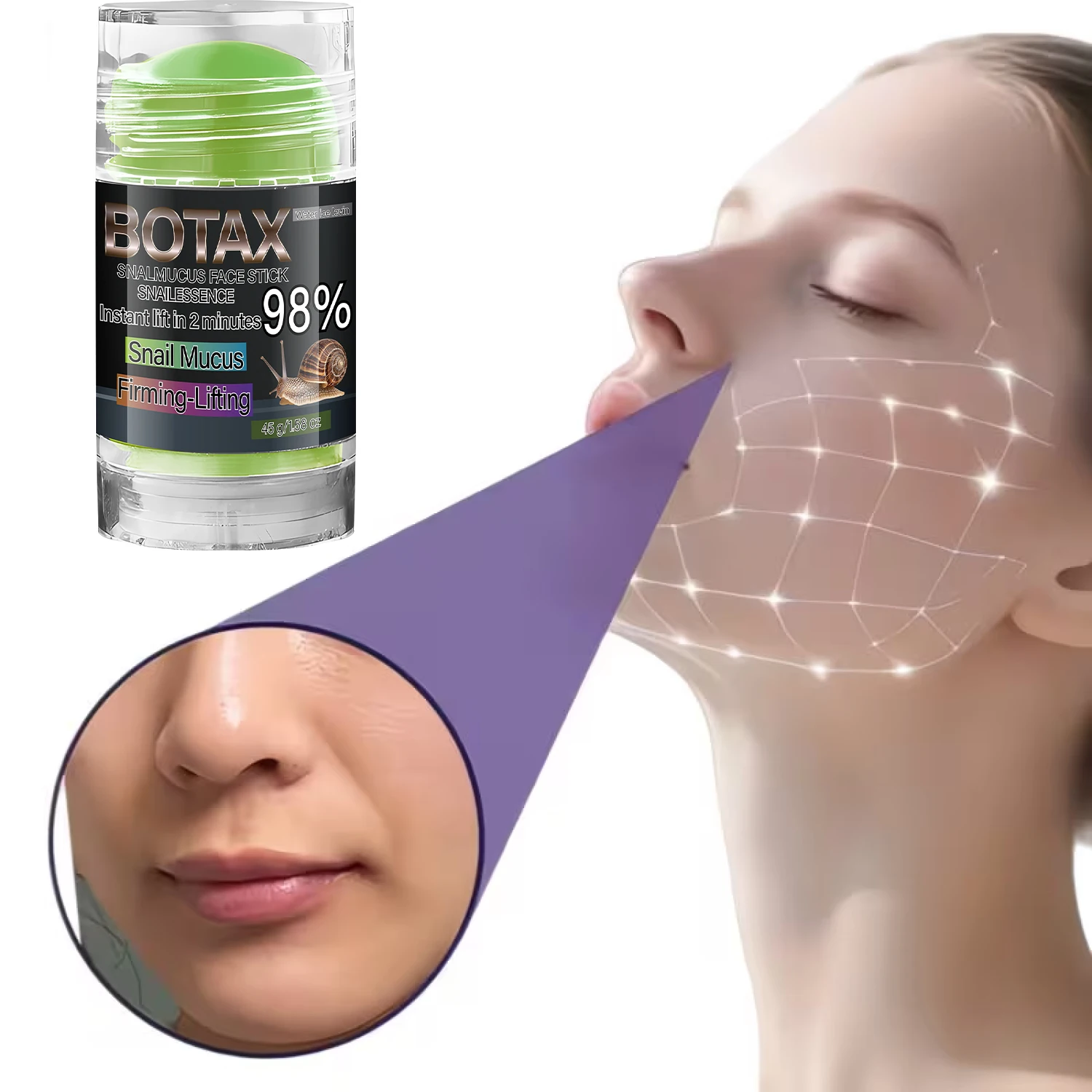 BOTAX Snail Mucus Face Stick - 98% Snail Essence, 2-Min Instant Lift, Firming & Moisturizing with Collagen & Retinol