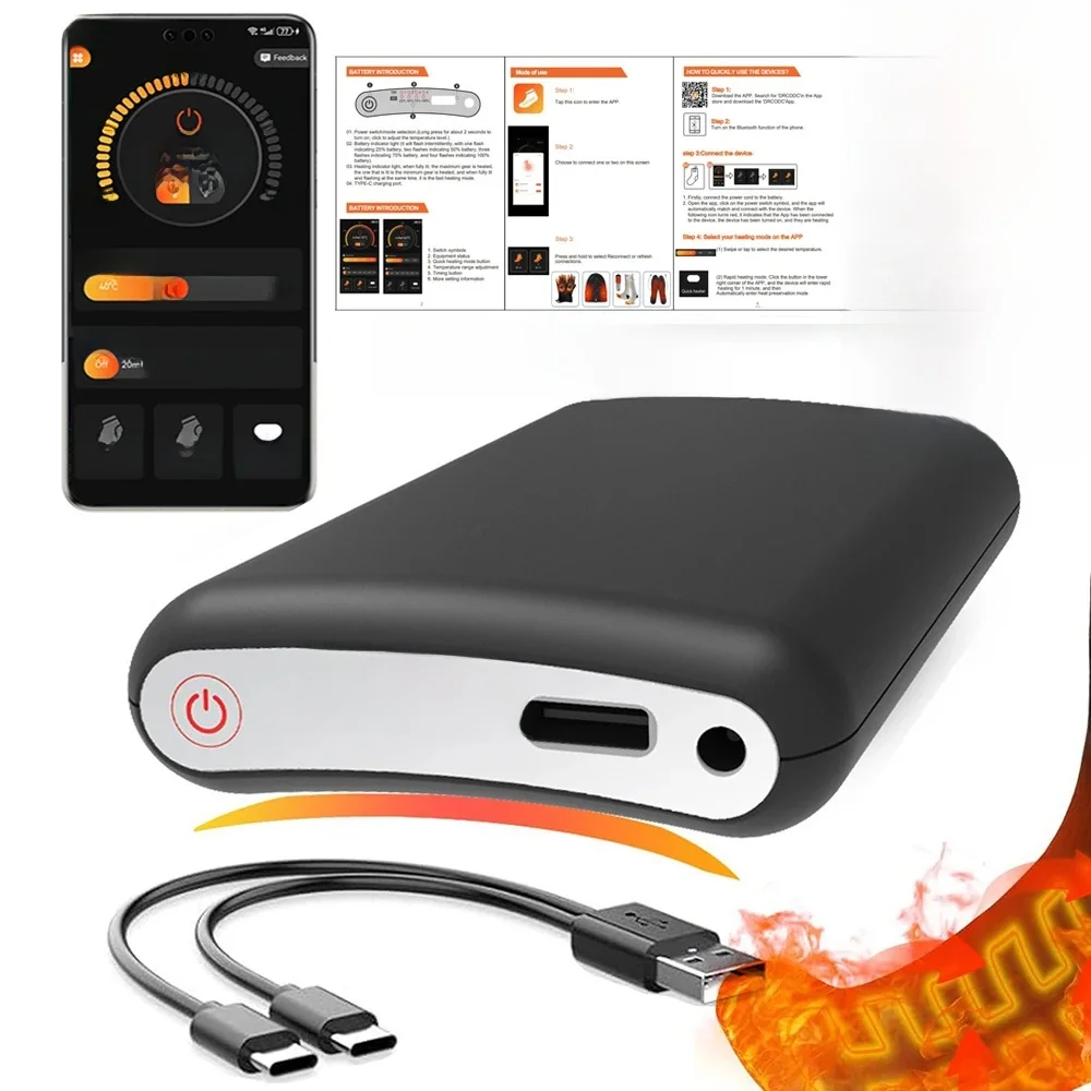 5V 5000mAh App Remote Control Battery Winter Heated Glove Insole Scarf Socks Vest Hot Battery Packs Warm Rechargeable Power Bank