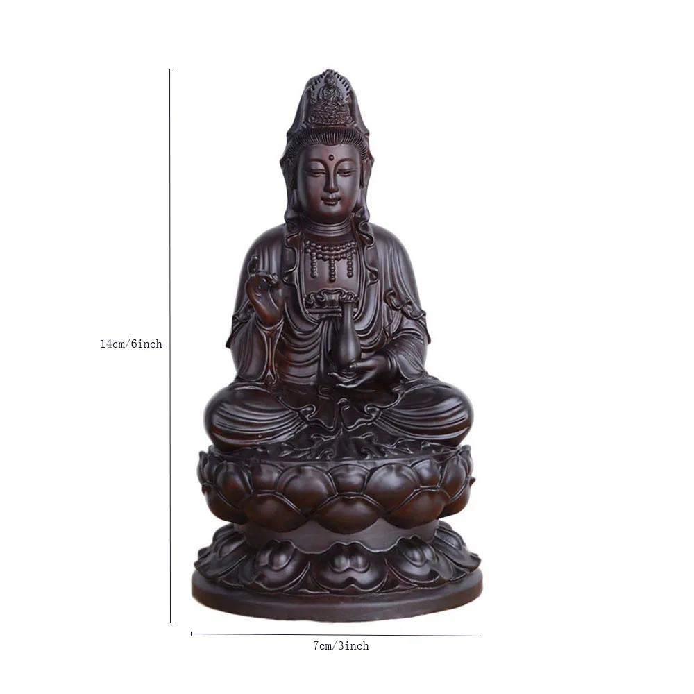 6inch Wooden Guanyin Statue Safflower Solid Wood Black Sandalwood Wooden Buddha Statue Home Feng Shui Decoration