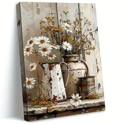 Rustic Farmhouse Floral Oil Painting on Canvas Perfect for Living Room, Bedroom, Kitchen Decor - Seasonal Artwork