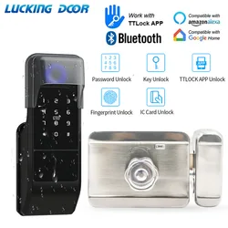 Ip65 à prova dip65 água impressão digital inteligente fechadura da porta bluetooth por controle remoto ttlock app/senha/rfid cartão/metal chave/dedo