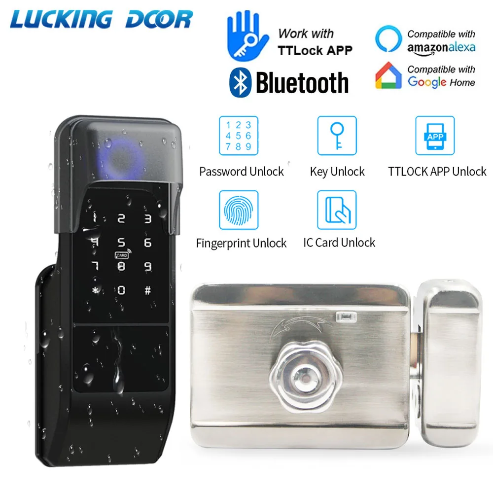 prova dip65 agua impressao digital inteligente fechadura da porta bluetooth por controle remoto ttlock app senha rfid cartao metal chave dedo ip65 a 01