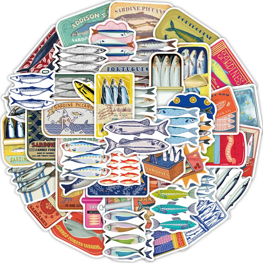 50 قطعة الكرتون ساردين الكتابة على الجدران ملصق الديكور الغيتار DIY بها بنفسك الكمبيوتر المحمول جراب هاتف جذع ملصق مضاد للمياه #2