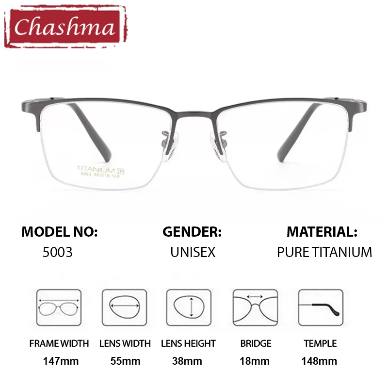 Chashma Prescription Glasses Men Pure Titanium High Quality Ultra Light Half Eyewear Business Eyeglasses Frames for Recipe Lens