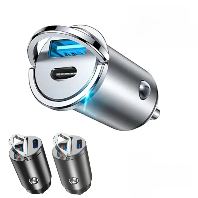 Mini Stealth Adapter samochodowy QC 4.0 3.0 Szybkie ładowanie Ładowarka PD typu C 30 W PD+QC/PD+PD Ładowarka samochodowa do iPhone 12 13 Huawei Xiaomi — zdjęcie produktu 7