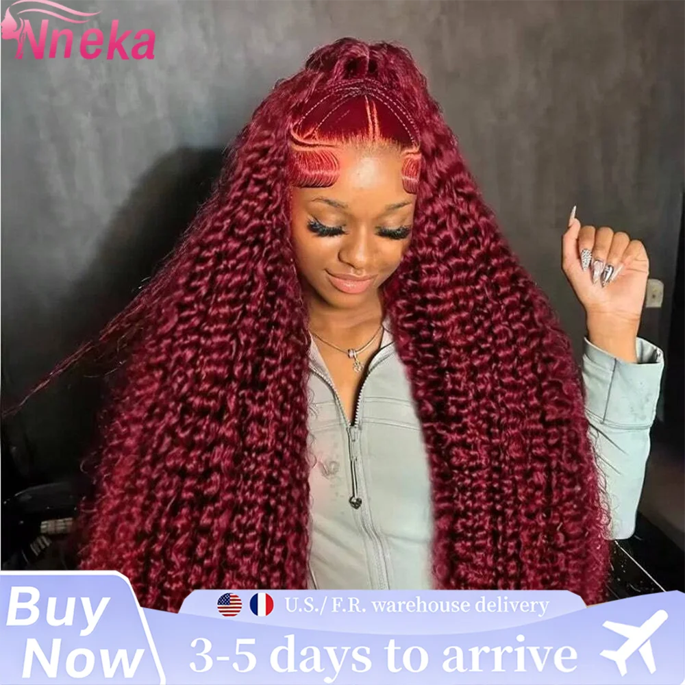 

13x4 Deep Curly HD Lace Frontal Wig Transparent 13x6 99J Burgundy Curly Lace Front Wigs Red Colored Deep Wave Human Hair Wigs