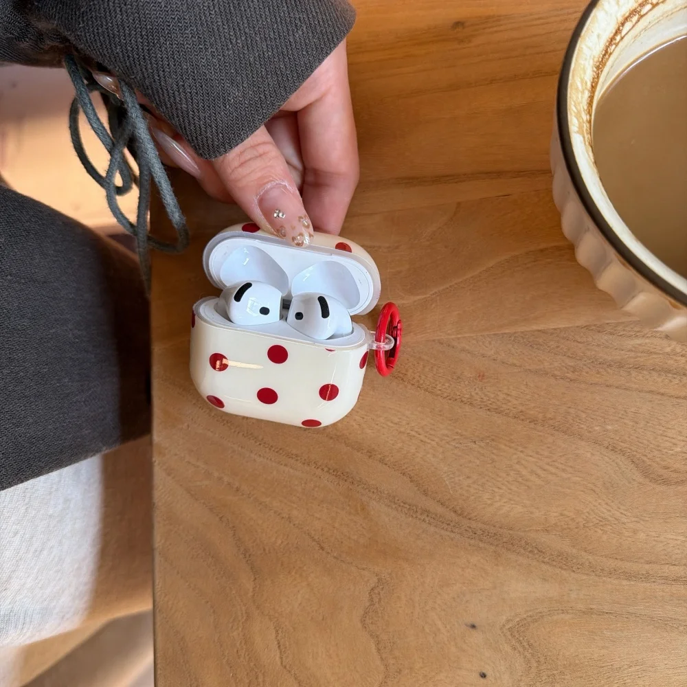 세련되고 심플한 빨간색 물방울 무늬 헤드폰 보호 케이스, 에어팟 4/3/2Pro/2/3에 적합, 새로운 충격 방지 보호 케이스