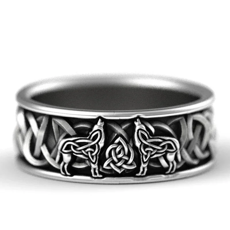 Huitan Viking Nordic Mythology Giant Wolf Men Ring Defense Totem Wolf Fashion Hip Hop Rock Unisex Finger Ring Punk Gift — 2