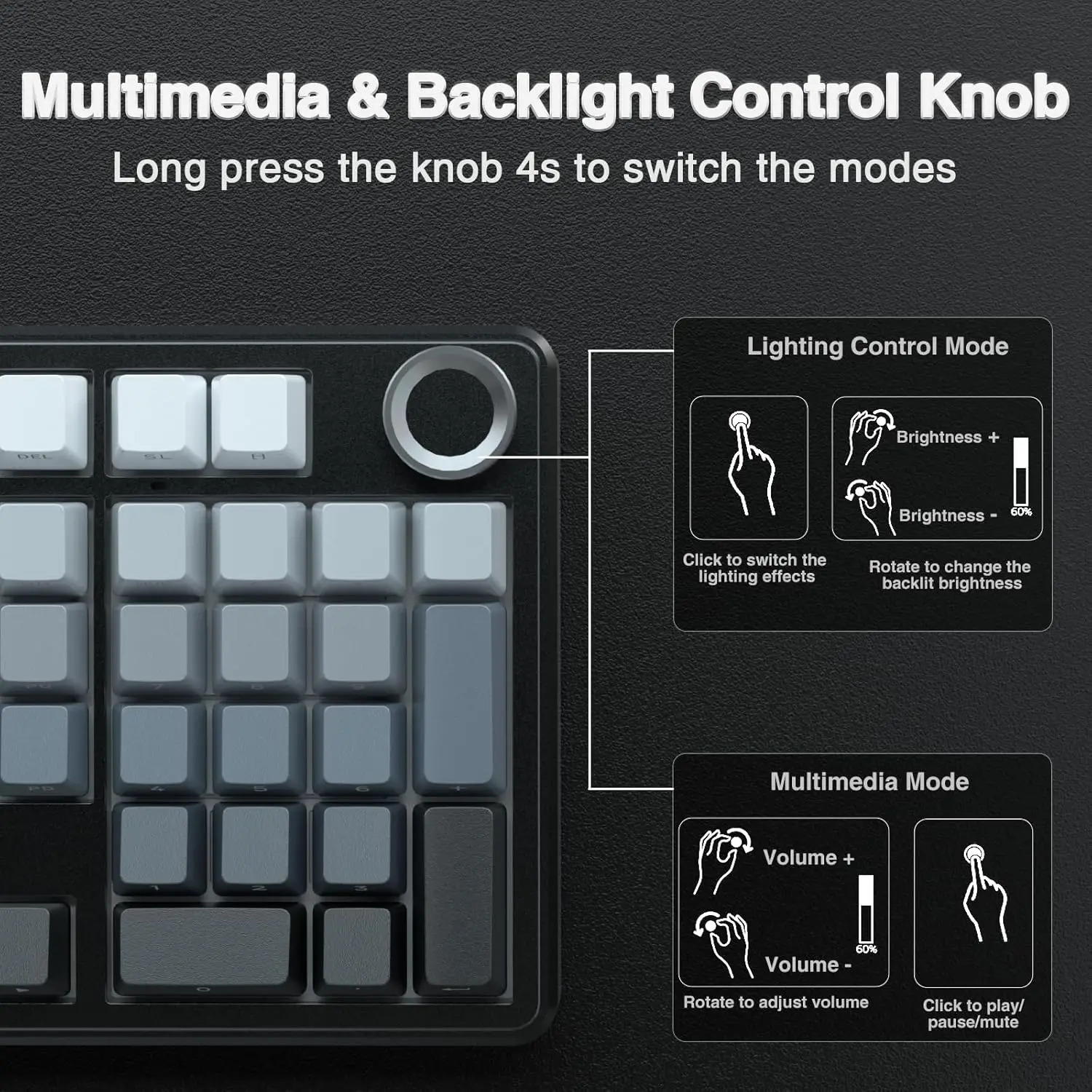 Teclado Mecánico para Juegos AULA F99 Pro, 99 Teclas, Tres Modos Inalámbricos, Estructura de Junta Intercambiable en Caliente, Teclado Personalizado con Perilla Multimedia 8