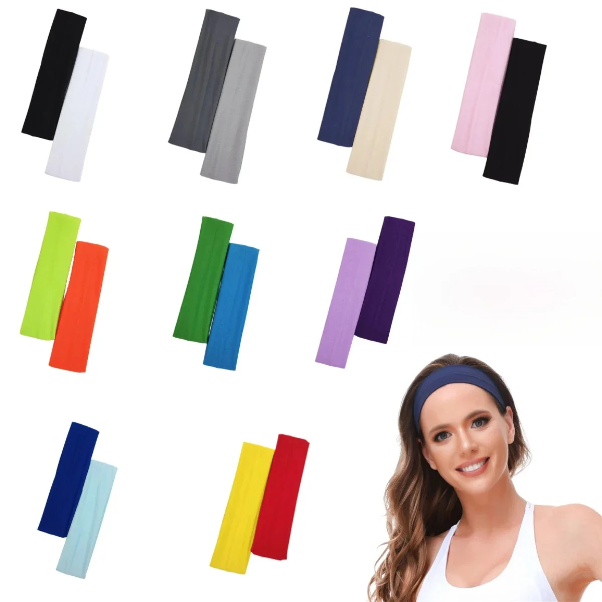 2PCS/Set Sportowa opaska do włosów do jogi Solidna opaska do biegania pochłaniająca pot dla kobiet Mężczyźni Fitness Siłownia Makijaż Akcesoria do włosów Opaska na głowę — zdjęcie 2