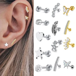 3Pcs 16G Heart Flower Tragus Helix Stainless Steel Labret Lip Bar Rings Stud Cartilage Piercing Ear Studs Cross Jewelry 1.2x6mm