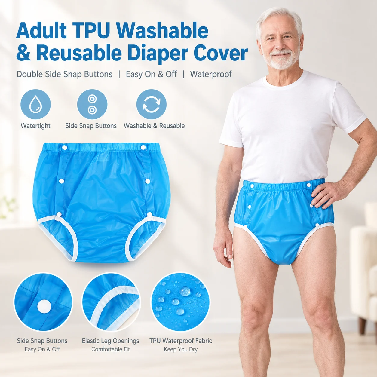Reusable Waterproof TPU Adult Diaper Panties Cover Soft Adult Incontinence Underwear Washable Leak Proof Shorts For Elderly