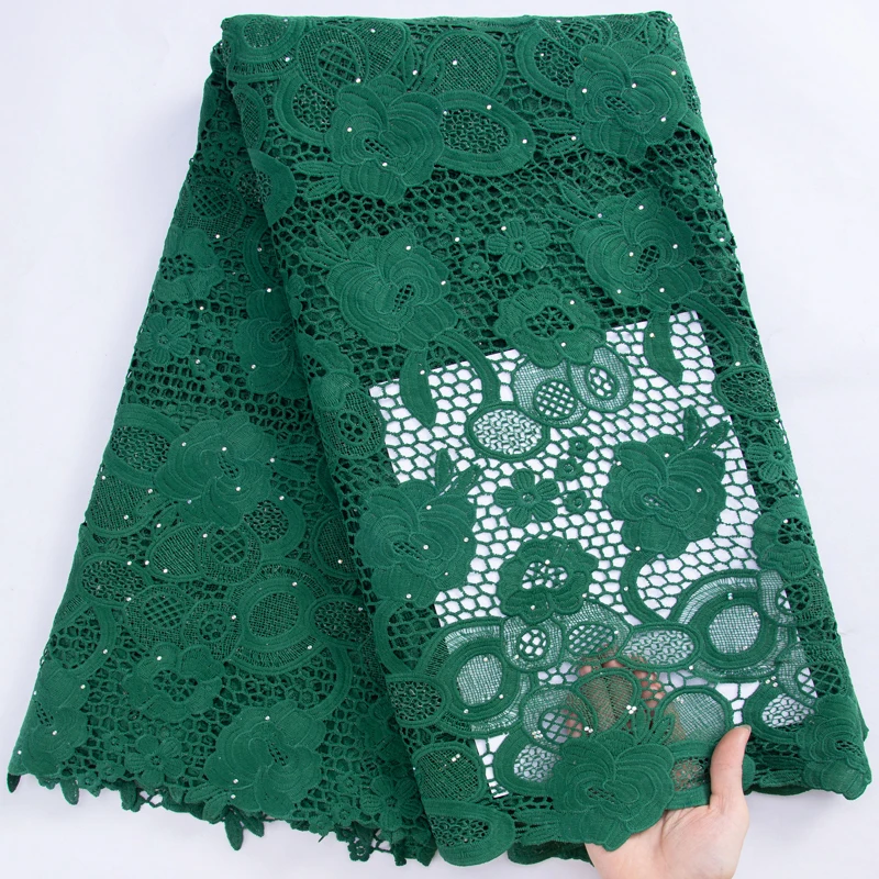 

SJD LACE African Guipure Cord Lace Fabric with Stones 2023 Newest Nigeria Water Soluble Lace Fabric for Sewing Party Dress A3085