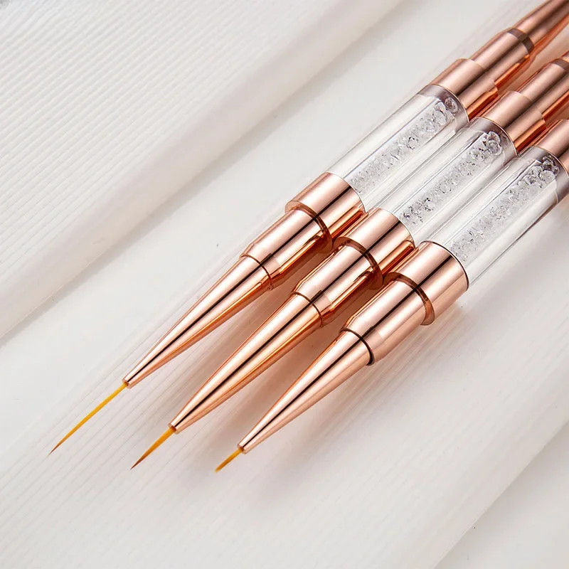 Roségold Doppelkopf 5/7/9/12/15/20 mm Nail Art Liner Pinsel Nagellinien Zeichnung Malerei Blumenstift Strass Griff