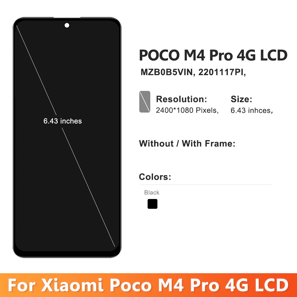 AMOLED For Xiaomi Poco M4 Pro 4G LCD Touch Screen Digitizer Assembly For Poco M4 Pro 4G 201117PI 2201117PG Display With Frame