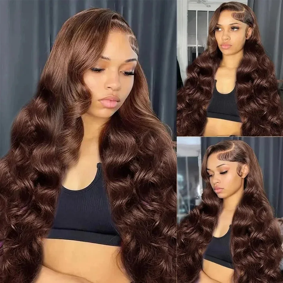 200 Density Chocolate Brown Wigs Human Hair Body Wave 13x4 HD Lace Front Wig 13x6 Lace Frontal Water Wave Preplucked For Women