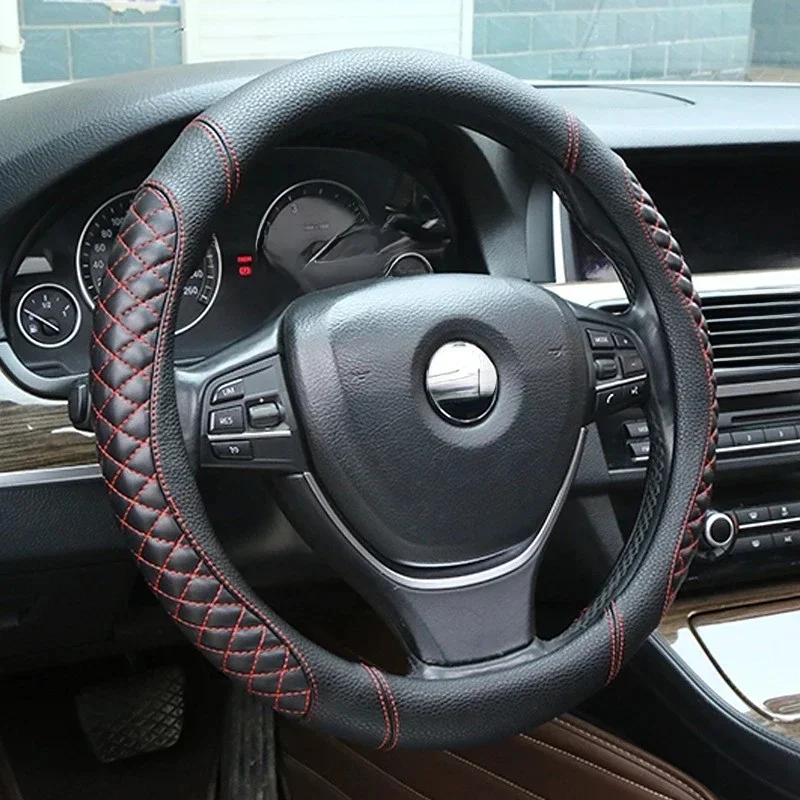 Pokrowiec na kierownicę samochodową 35 36 37 38 39 40 cm Skórzany ochraniacz na kierownicę do BMW Audi Ford Honda Civic Toyota Ford Mazda Lada Hyundai Kia — zdjęcie 2