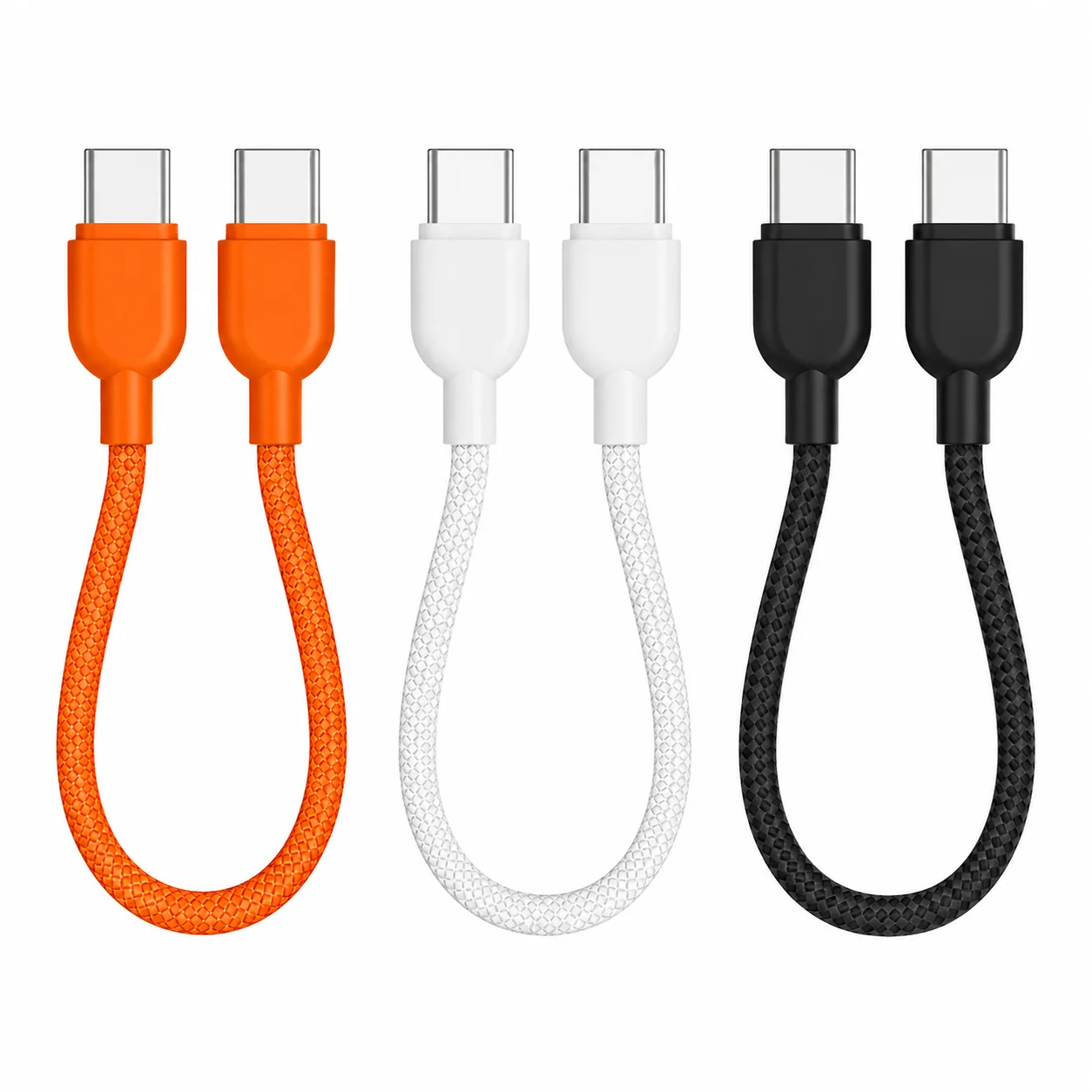 Tragbares USB-C zu USB-C Kurzkabel Geflochtenes Typ-C Lade- und Datensynchronisationskabel für Powerbank Handy Tablet mit Aufbewahrungsclip Reise