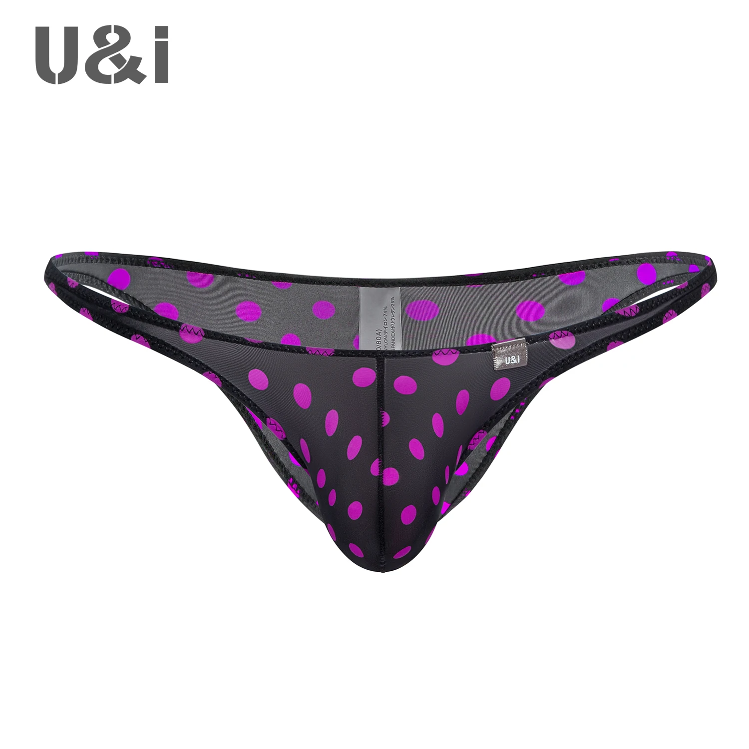 U&I sexy briefs men\'s ultra low waist half hip U convex bikini dot print micro transparent thin nylon