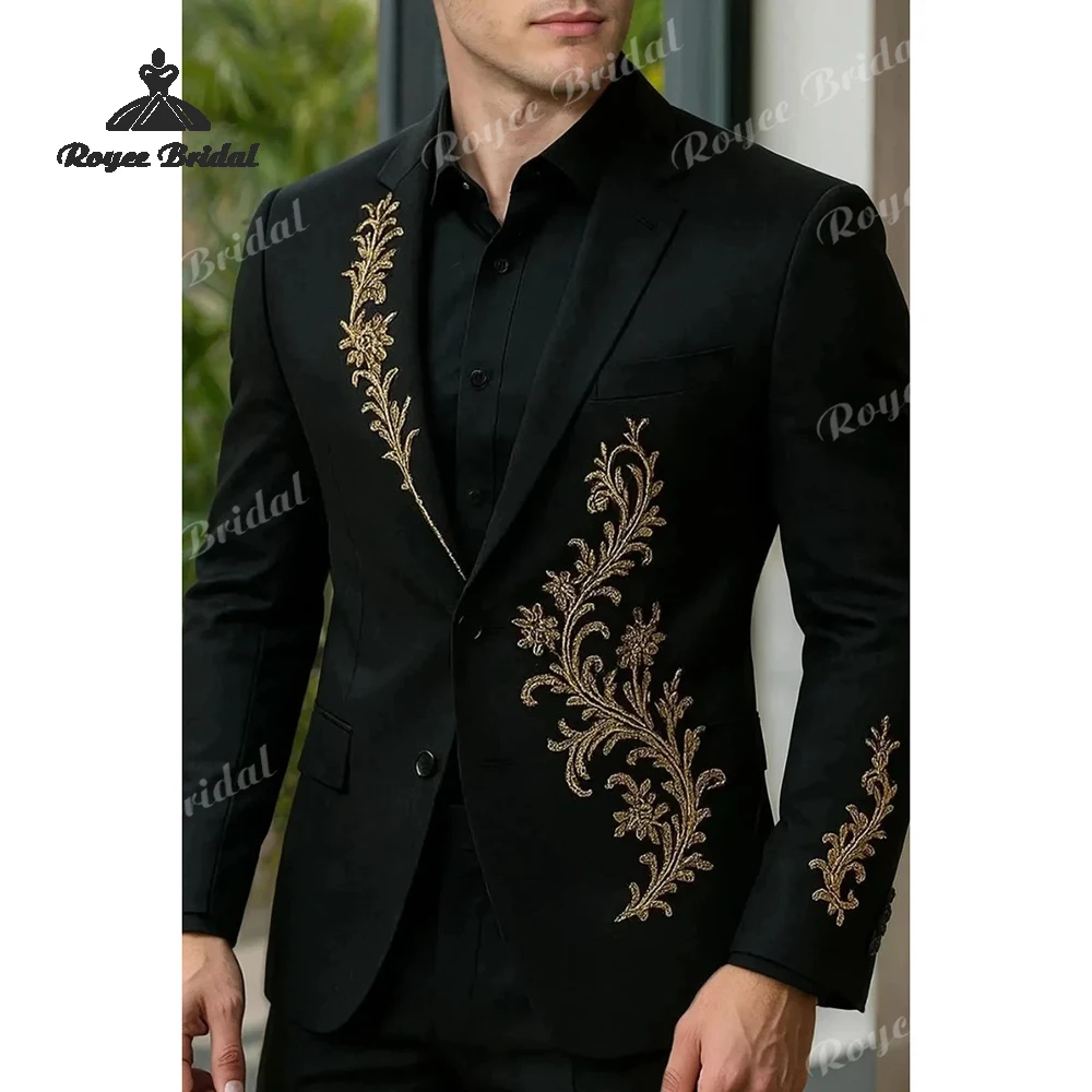 Two Piece Embroidered Wedding Men's Suit 2026 Lapel Collar Single Breasted Evening Party Wedding Suits costume homme mariage