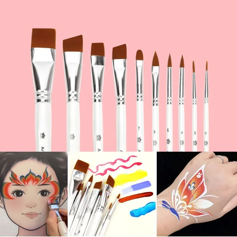 Ensemble de pinceaux professionnels pour peinture de visage, poils en Nylon pour le maquillage de scène, pétales, pointes de dôme, outil de maquillage artistique, 10 pièces