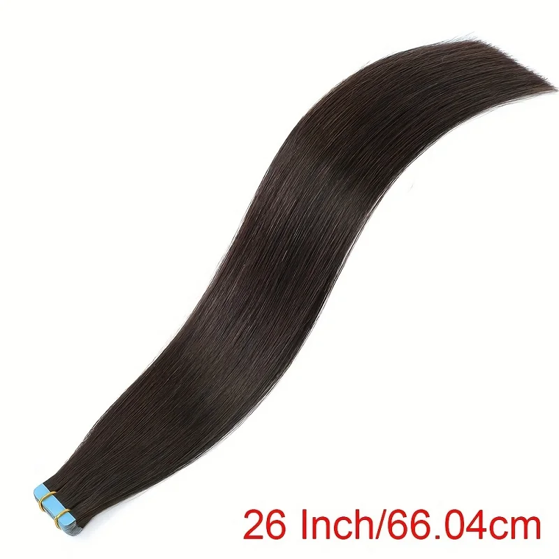 Alimice-extensiones de cabello humano de 24 pulgadas, cinta en cabello Natural negro Balayage, trama de piel de PU, 100% cabello humano virgen Real, Color #2