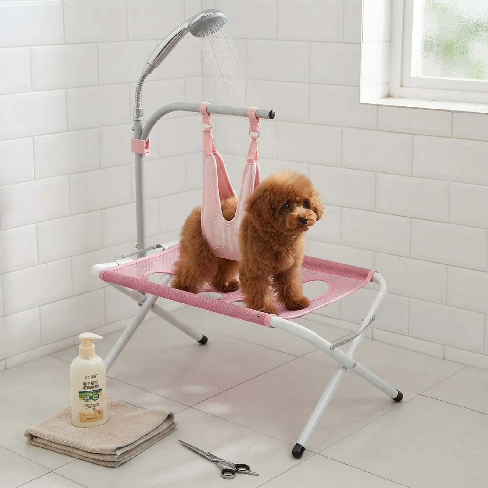 Pet Grooming Hammock with Stand Quick Drying Mesh Bath Support Iron Tube Frame Pet Grooming Stand