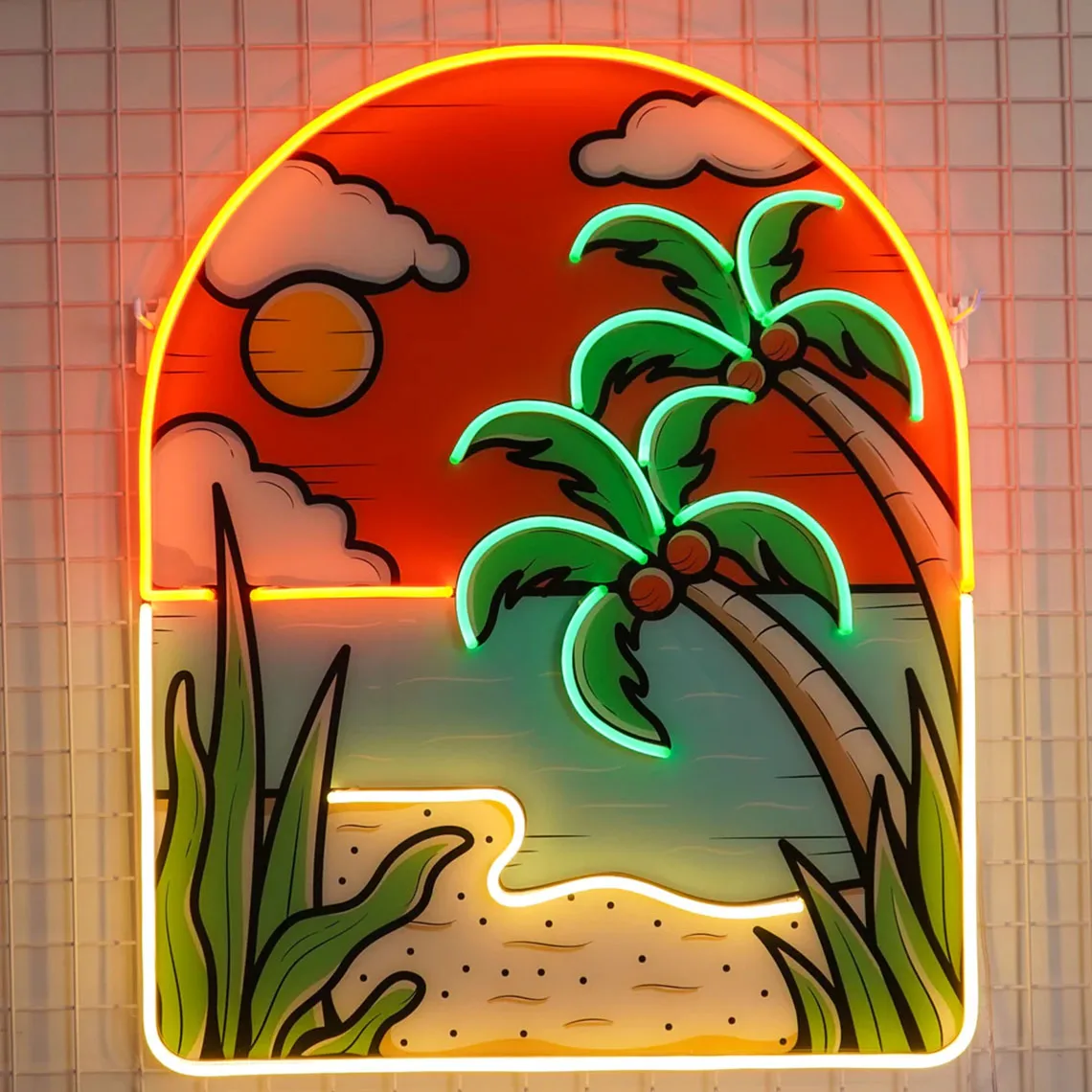 

Hot Beach Neon Sign Vacation Beach Logo Sign Beach Themed Neon Sign Palm Tree Beach Neon Signs for Wall Decor