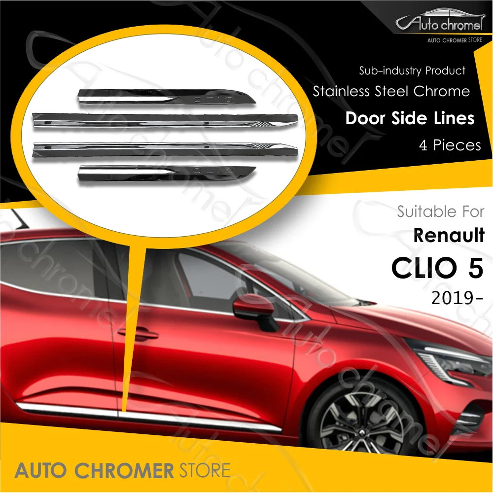 For Renault Clio 5 V Door Trim Chrome Lines,4 Pieces Premium Quality Car Accessories, Automobile External Parts,DCI, Icon, Touch