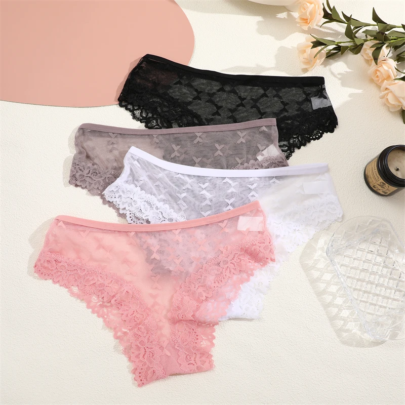 Women\'s Lace Panties Sexy Perspective Underwear Seamless Hollow Out Briefs Female Low Rise Floral Transparent Soft Lingerie S-XL