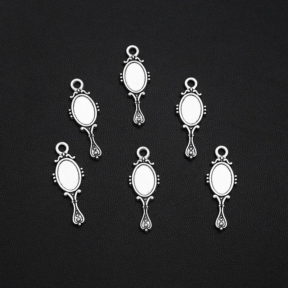 20 sztuk/partia 10x29mm antyczny posrebrzane lusterko do makijażu Charms piękno wisiorek dla DIY biżuteria akcesoria — zdjęcie 2