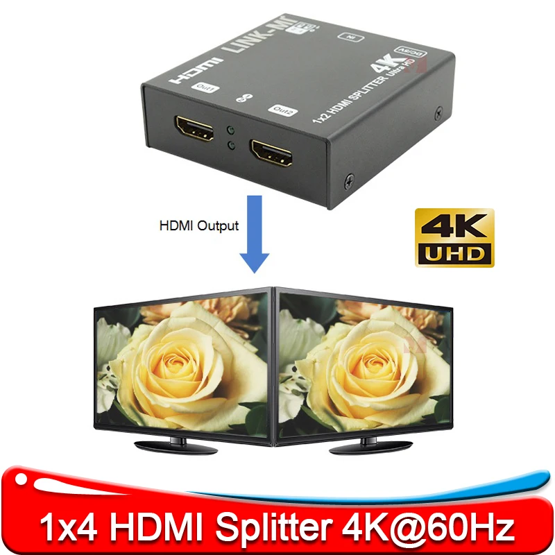 1x2 HDMI Splitter Support 4K60Hz YUV 4:2:0 HDCP EDID 15m HDMI 2.0 1 in 2 out UHD Video Splitter HDMI Splitter 1 to 2