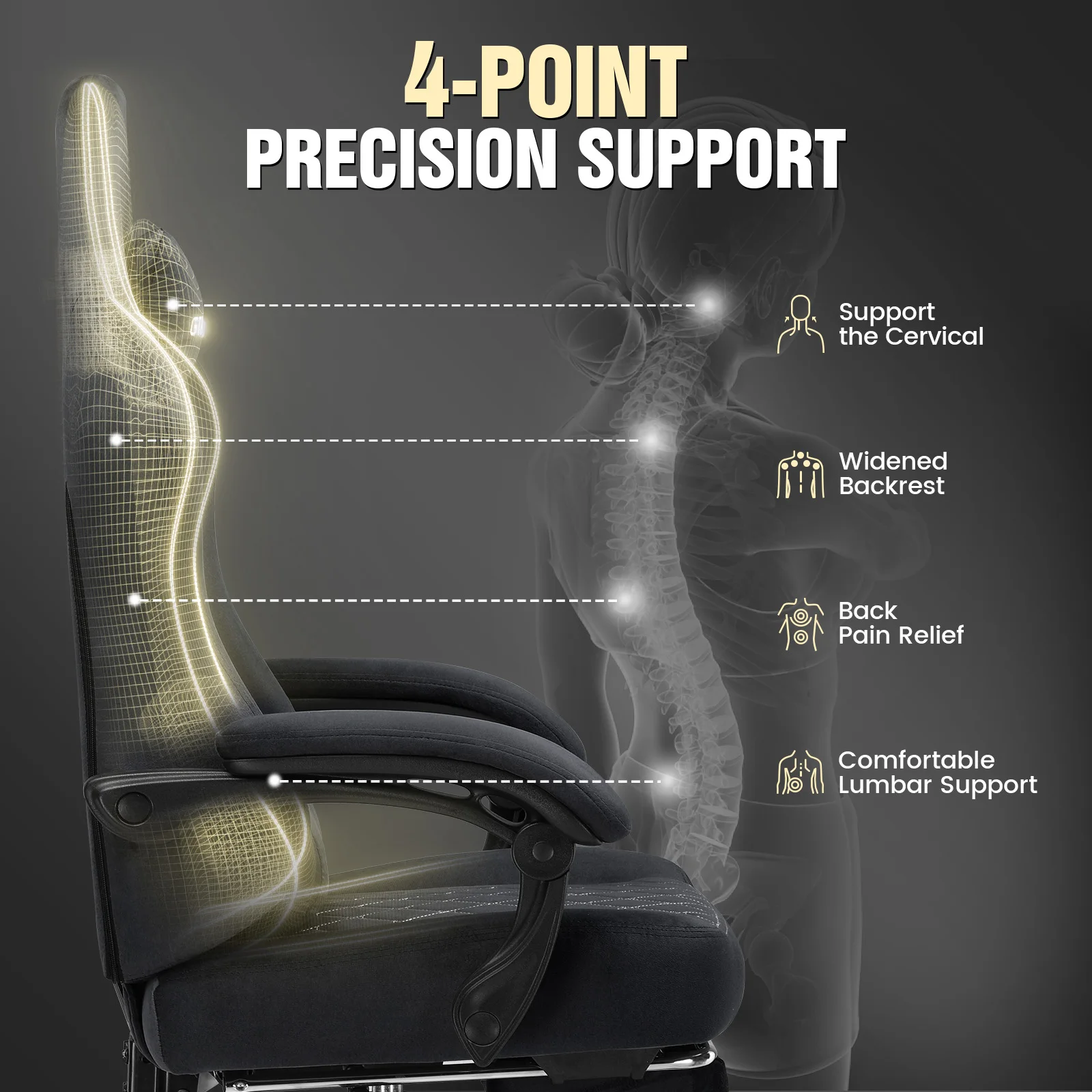 Gtplayer Gaming Chair Fabric with Pocket Spring Cushion, Ergonomic Video Swivel Game Chair with Footrest for Adults image 5