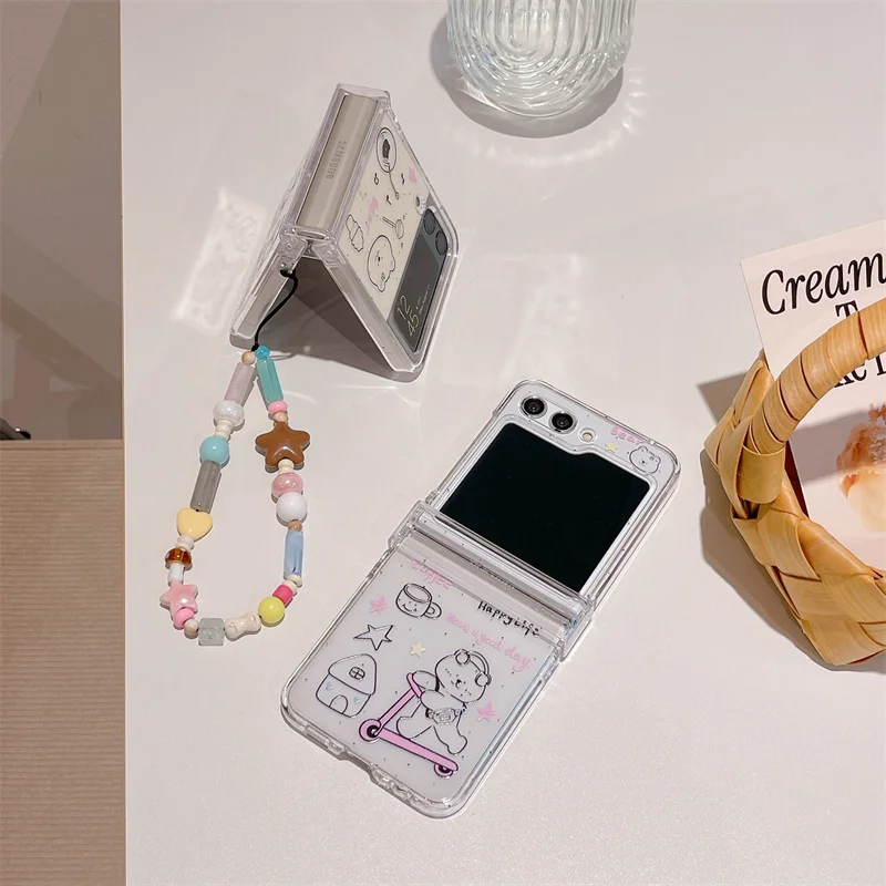 

Ins line skateboard bear for Samsung Z flip6 folding Z flip5 protective case Z flip4 Korean new Z flip3 anti-fall phone case