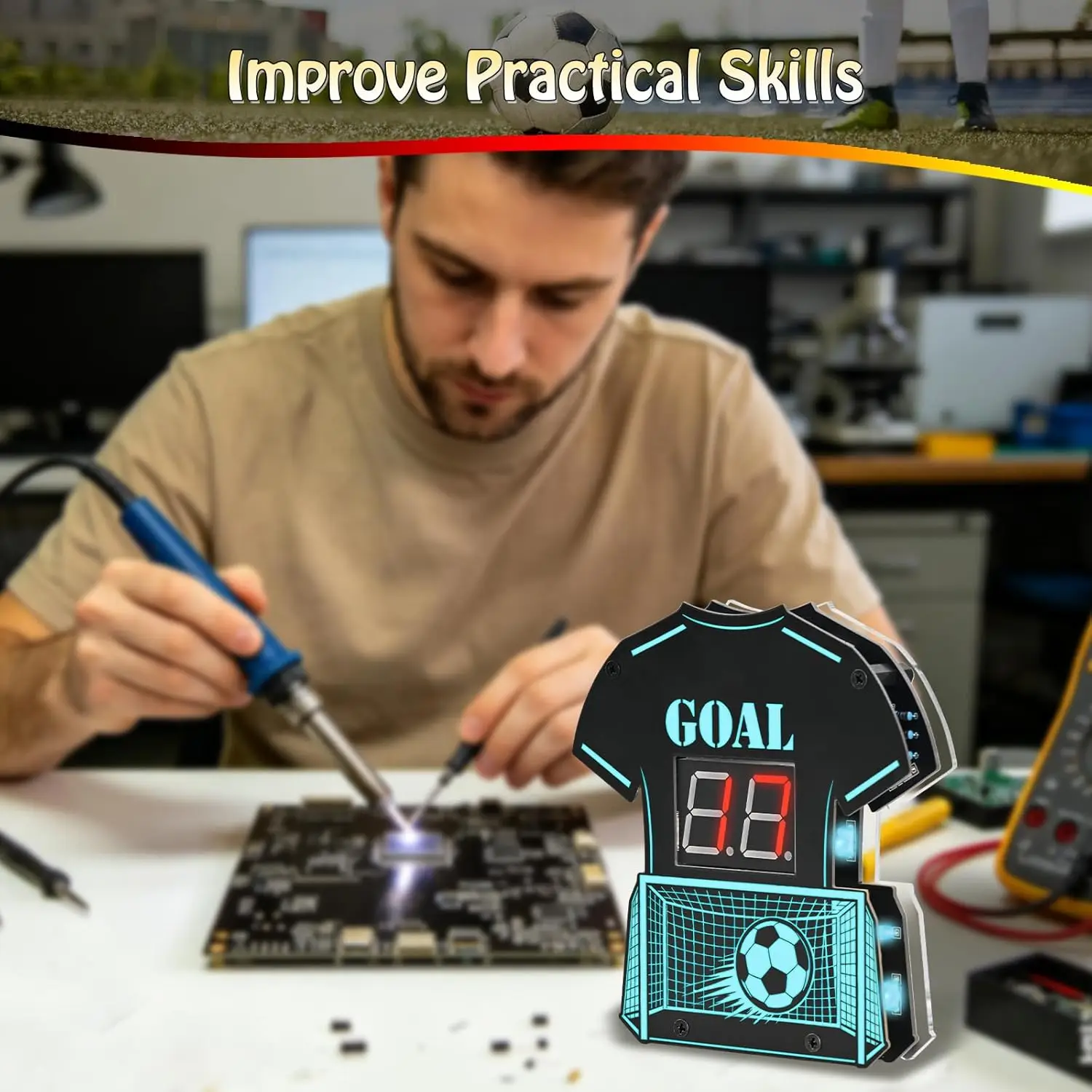 Football LED Light Electronic Kit Soccer Jersey DIY Soldering Project with 7 Colors STEM Learning Project for Students Beginners