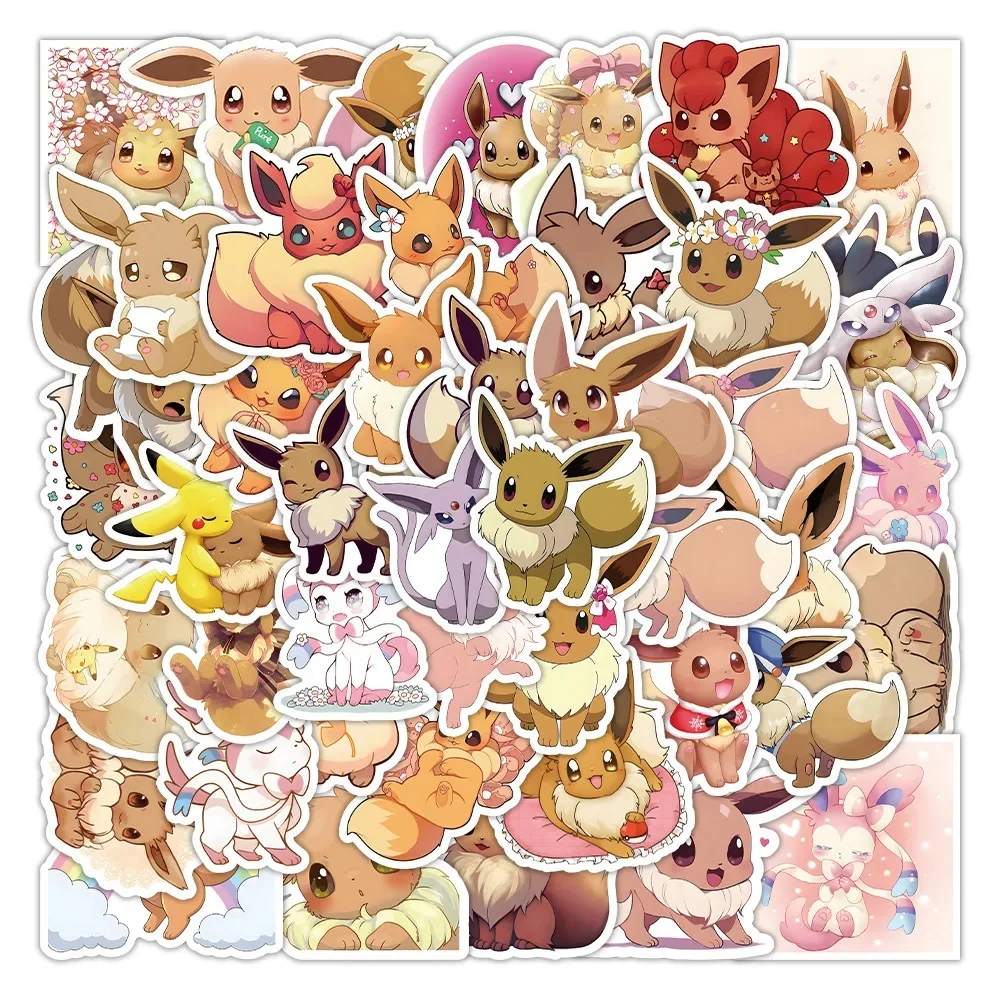 AliExpress Bandai 10/30/50PCS Pokemon Stickers Kawaii Eevee Skateboard Bicycle Guitar Laptop Bike Kids Waterproof Stiker Toys Waterproof Artwork