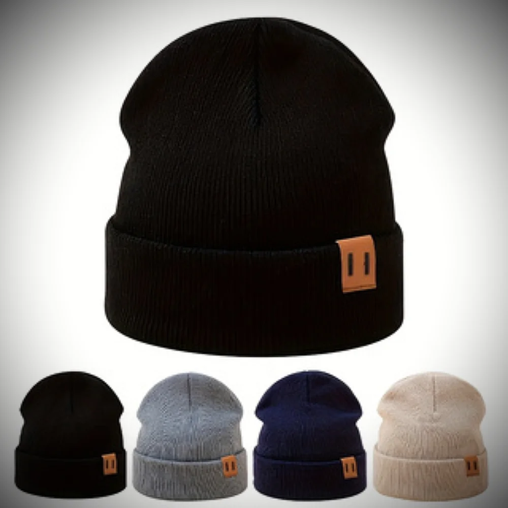 

Autumn Winter Fashion Solid Color Knitted Pullover Beanie Unisex Thick Warm Skullies Hat for Adults Outdoor Commute Ski Hiking