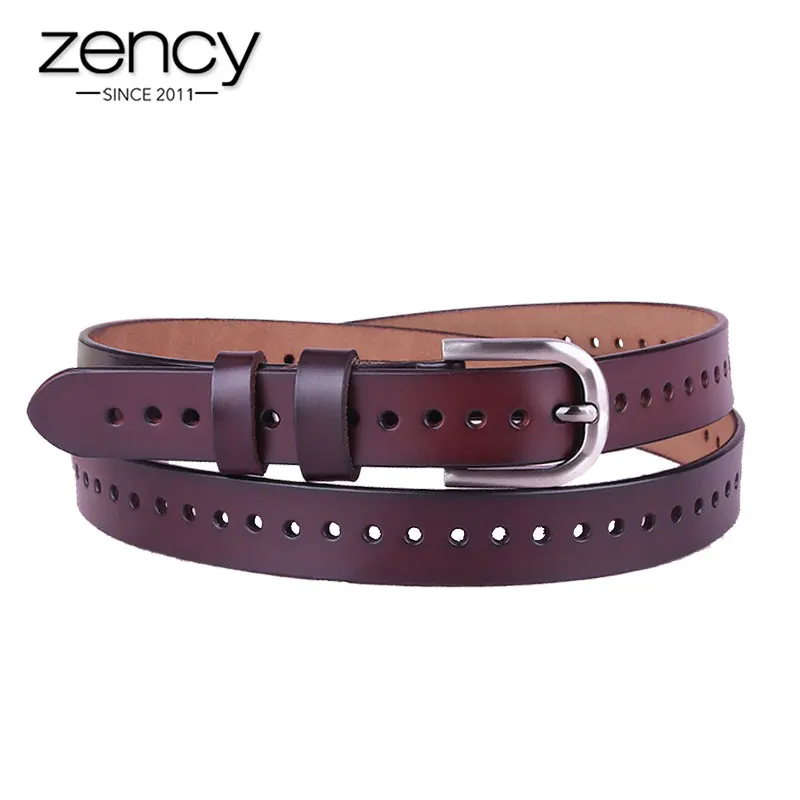 Zency New Hollow Out Women's Belt 100% Genuine Leather High Quality Pin Buckle Fashion Decorative Jeans Belt Black White Coffee