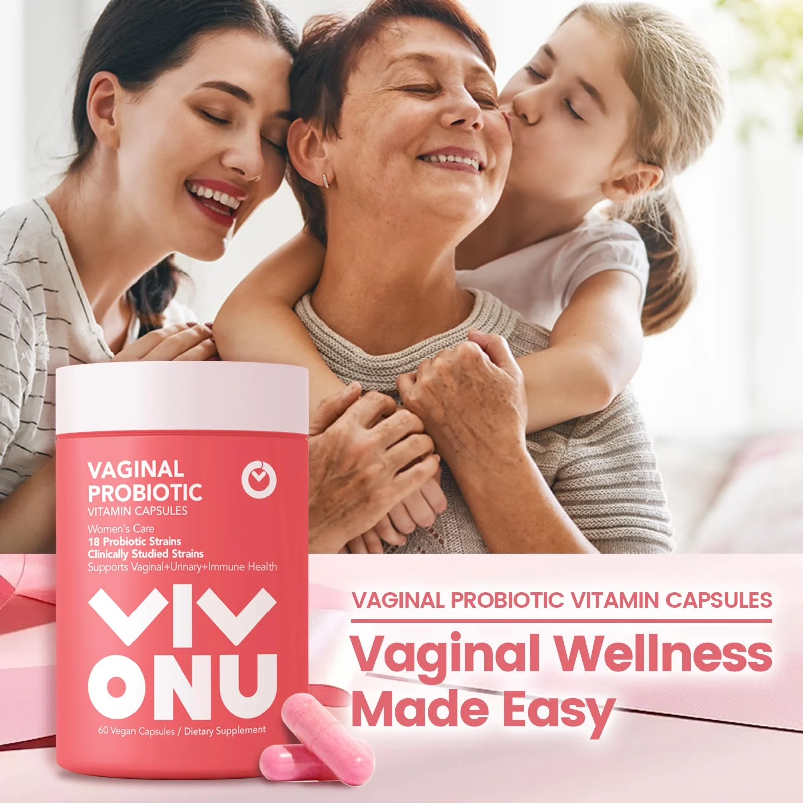 Women's Probiotic 60 Billion CFU | 18 Strains Prebiotic & Lactobacillus Blend | Supports Vaginal Flora, Digestive Health & Immune System | Promotes Healthy Vaginal Odor & Gut Balance