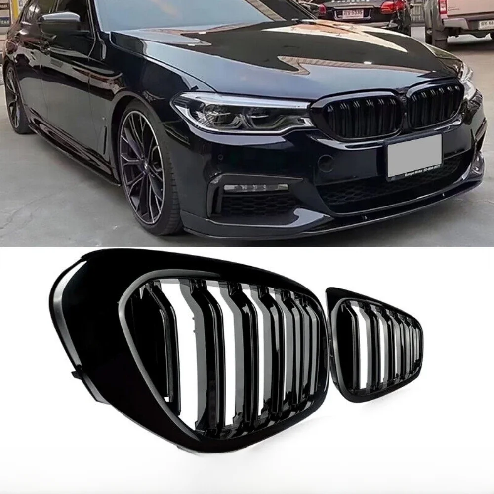 Auto-Frontstoßstange-Renngitter für BMW 5er G30 G31 520i 530i 540i M5 2017–2020 Doppellatten-Nierengrill glänzend schwarzer Kühlergrill